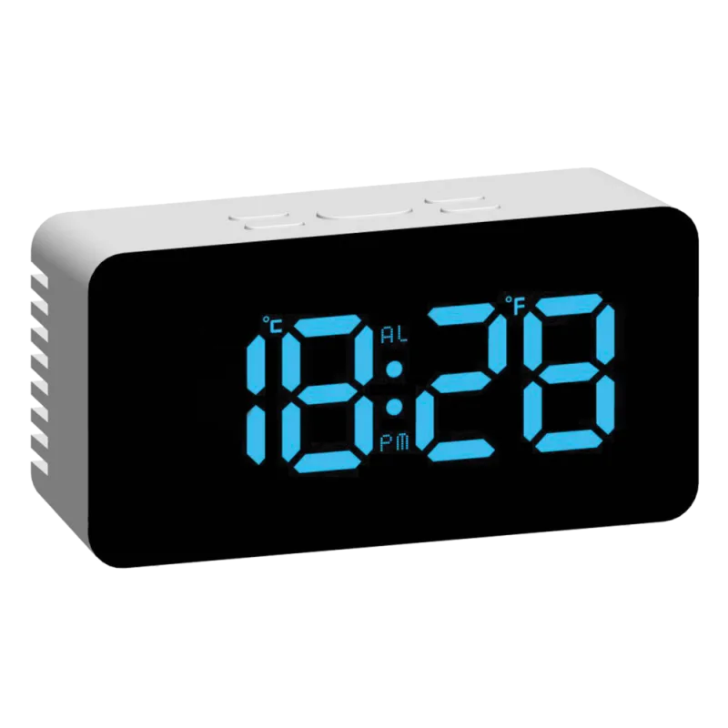 JVD Digitální stříbrný budík do sítě s modrými LED svítícími čísly JVD SB3658.5