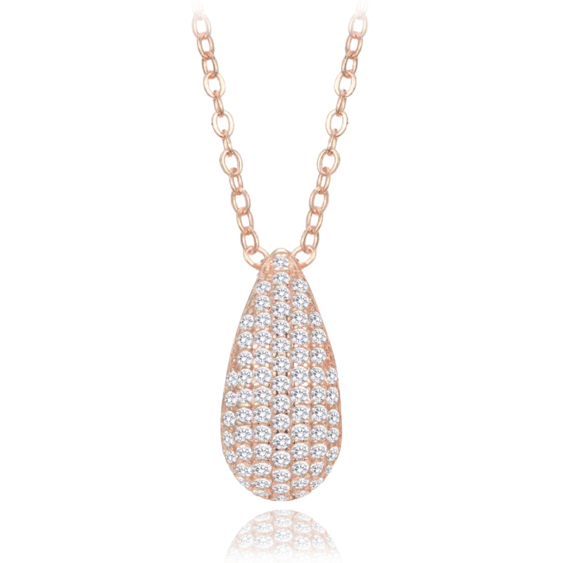 MINET Rose gold stříbrný náhrdelník kapka s bílými zirkony JMAN0565YN42