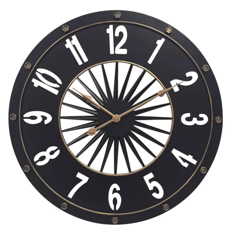 MPM Velké kovové nástěnné hodiny o průměru 60 cm MPM Koin - černozlaté E04.5456.9080