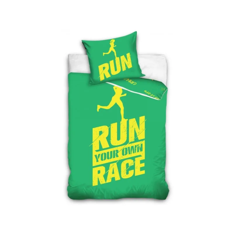 PERKÁLOVÉ OBLIEČKY RUN RACE ZELENÉ 140x200/70x90 cm