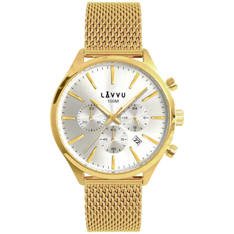 LAVVU Pánské hodinky CHRONOGRAPH NORRLAND s vodotěsností 100M LWM0232 stříbrný číselník