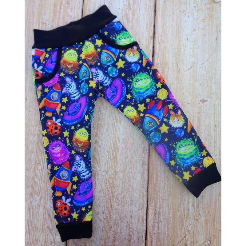 Dětské kalhoty softshellové - vesmírne príšerky, veľ.140-152