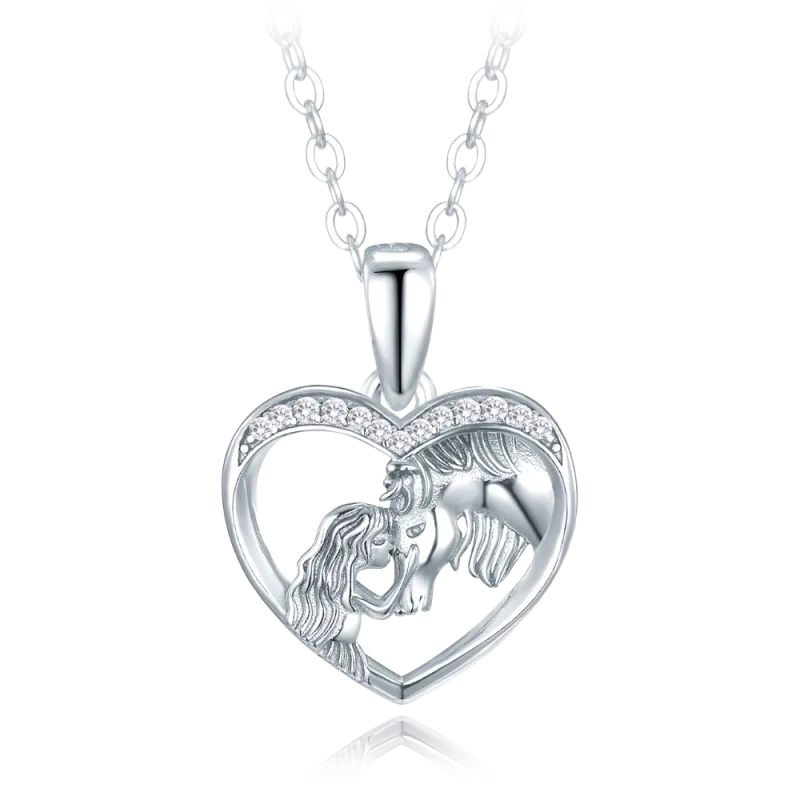 MINET Stříbrný náhrdelník dívka s koněm a bílými zirkony JMAN0590SN45