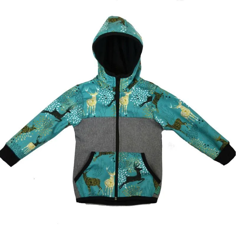 Softshellová bunda šedá s jeleňmi zimná, veľ. 140-152