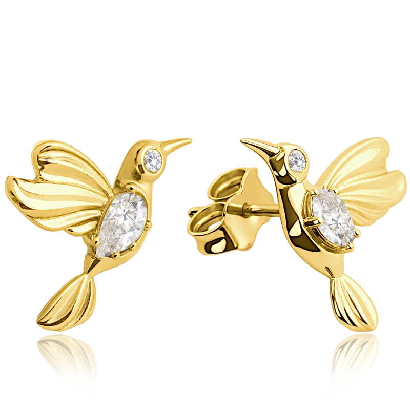 MINET Zlaté náušnice kolibříci s bílými zirkony Au 585/1000 2,20g JMG0325WGE00