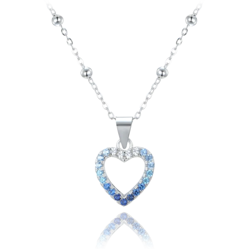 MINET Stříbrný náhrdelník srdce se zirkony v modrých odstínech