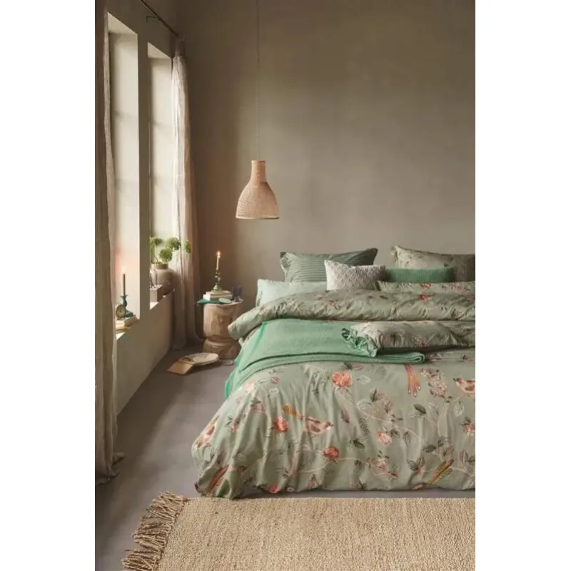 Pip Studio perkálové povlečení Good Nightingale zelené 200x200 + 2x 70x90 cm