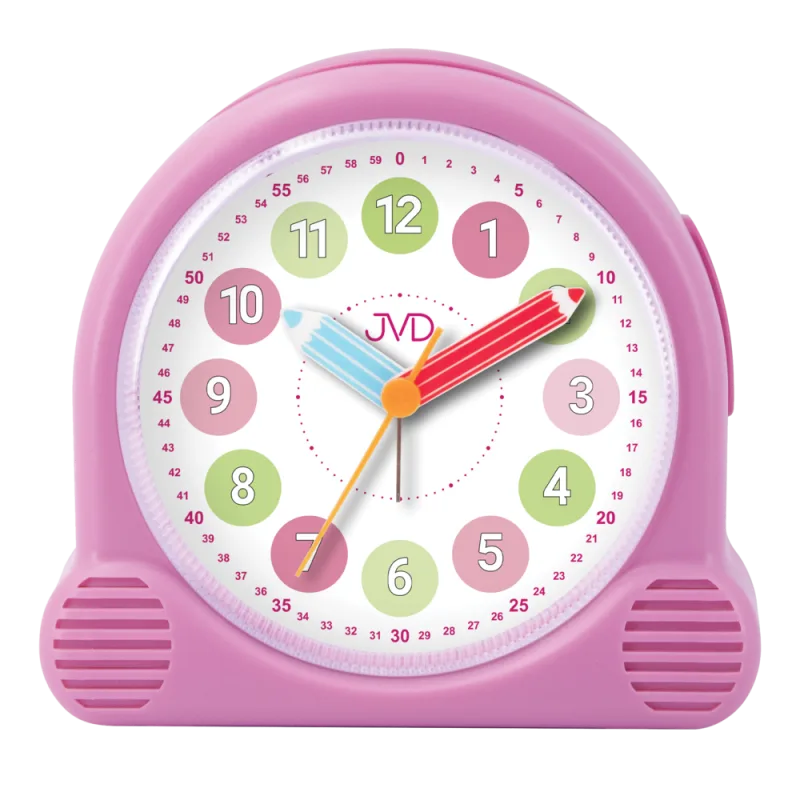 JVD Dětský růžový ručkový netikající tichý sweep budík JVD SRP160.1