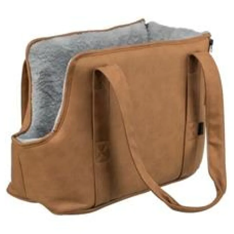 Transportní taška EVELYN, 40 x30 x 20 cm, do 5 kg, umělá kůže, plyš, hnědá/šedá 1 ks