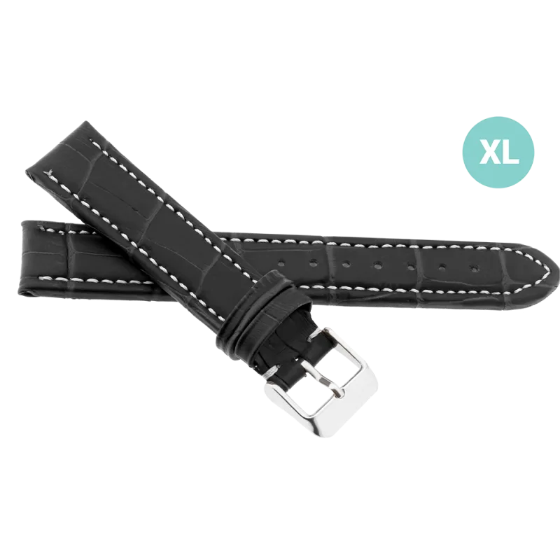 JVD Unisex černý kožený prošívaný řemínek na hodinky R14501/24XL