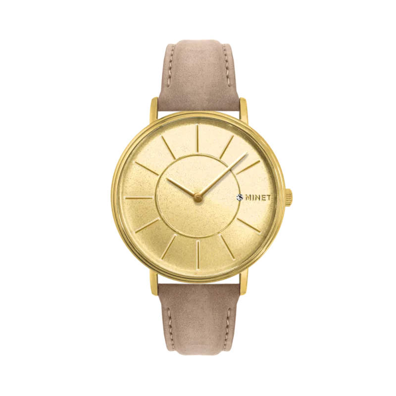 Třpytivé zlato-hnědé dámské hodinky MINET BROADWAY SPARKLING BEIGE MWL5035