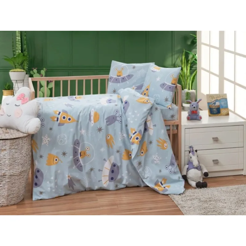 Bavlnené detské obliečky do malej postieľky 90x135, 45x60 cm Vesmírne UFO