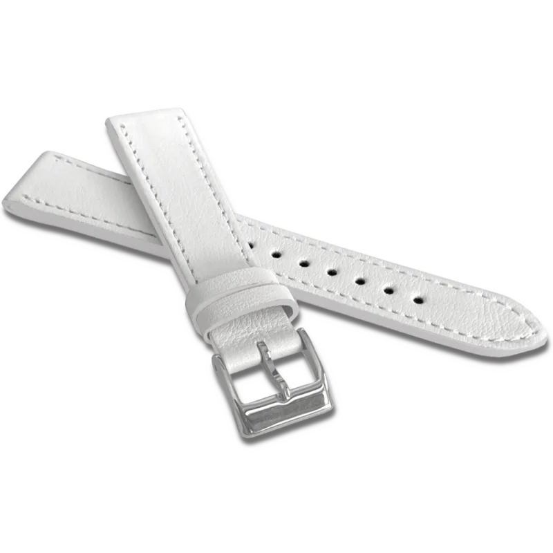 MINET Bílý prošitý řemínek SLIM z luxusní kůže Top Grain - 18 MSTUY18