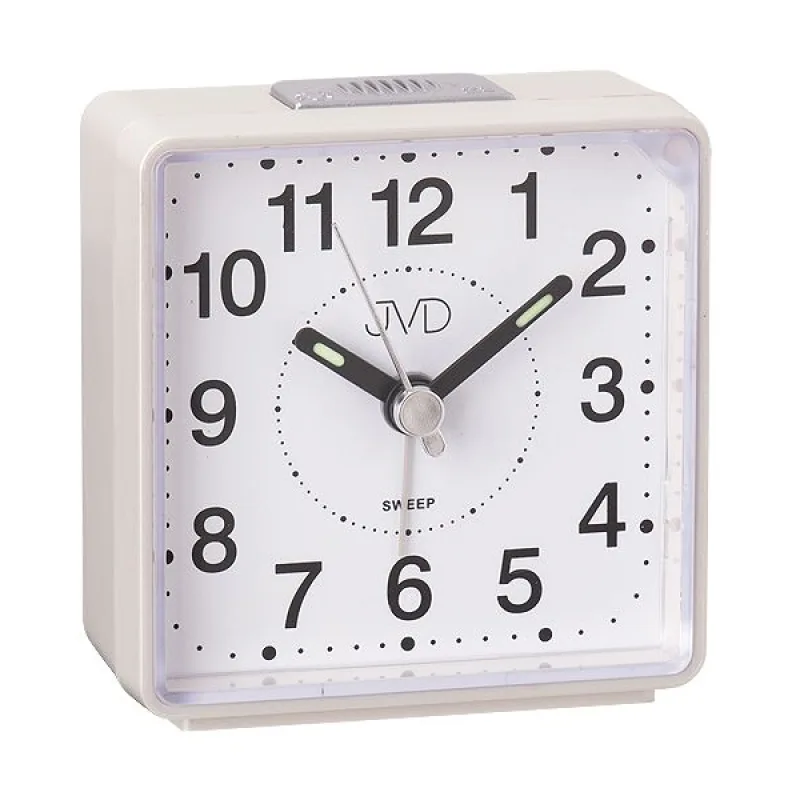 Tichý netikající ručkový budík JVD SRP26.1 SWEEP s plynulým chodem (nejlevnější)