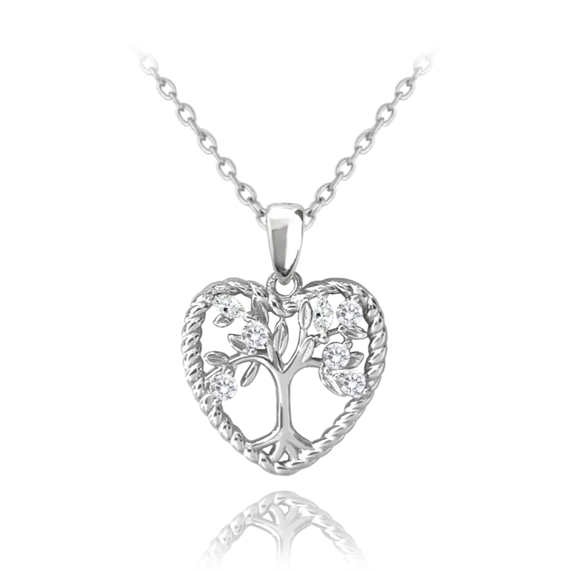 MINET Stříbrný náhrdelník STROM ŽIVOTA V SRDCI s bílými zirkony JMAN5013SN45