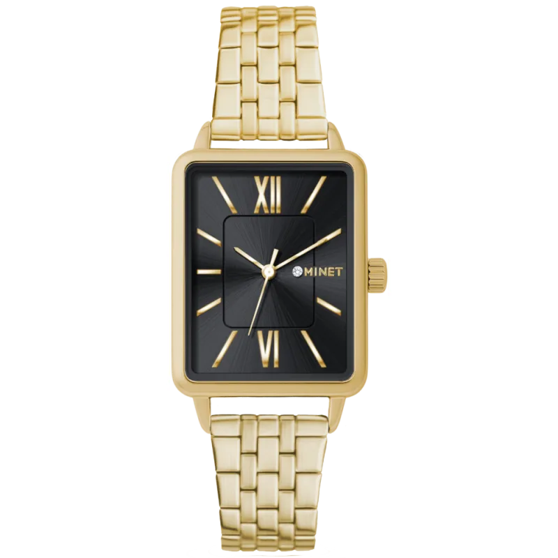 MINET Zlato-černé dámské hodinky SIENA se zlatým ocelovým řemínkem MWL5423