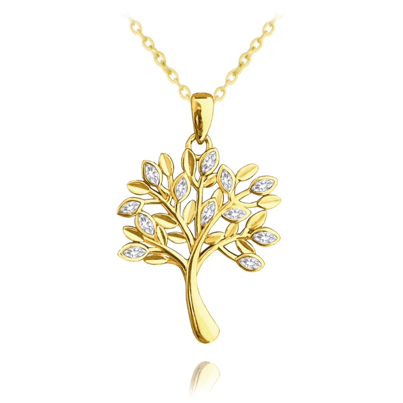 MINET Pozlacený stříbrný náhrdelník STROM ŽIVOTA s bílými zirkony JMAS5061GN45