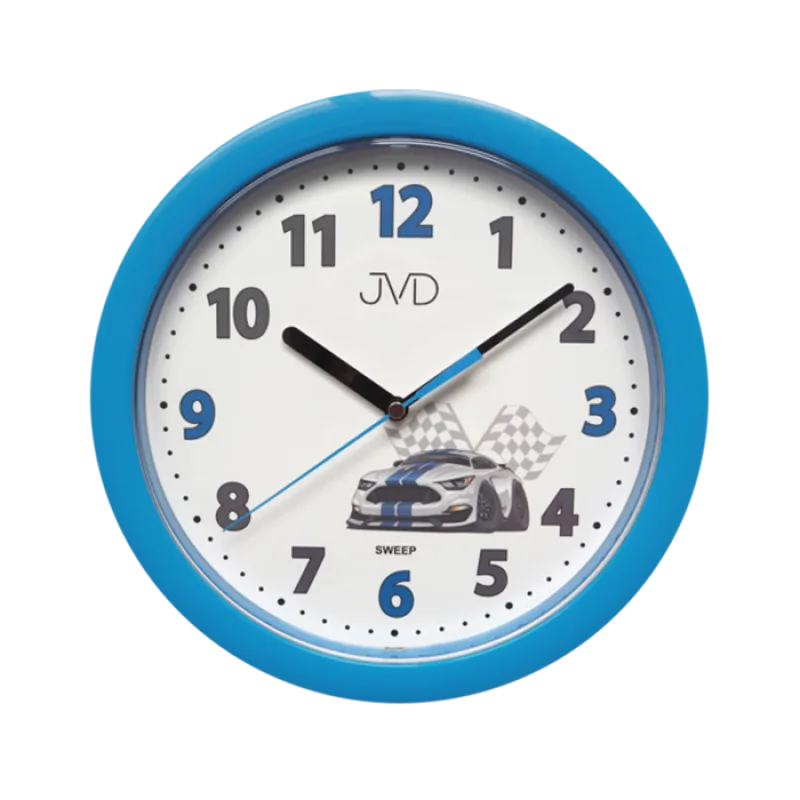 Dětské modré závodnické netikající tiché hodiny JVD HP612.D5 s tichým chodem