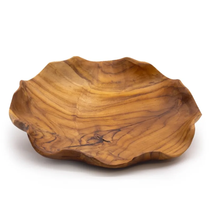 Hladká Okrúhla Miska na Ovocie z Teakového Dreva - 28 x 5,5 cm