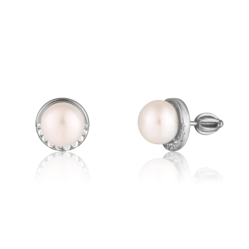 JVD Dámské peckové stříbrné náušnice na šroubek s perlami ryz. 925/1000 SVLE0952SH2P1SR