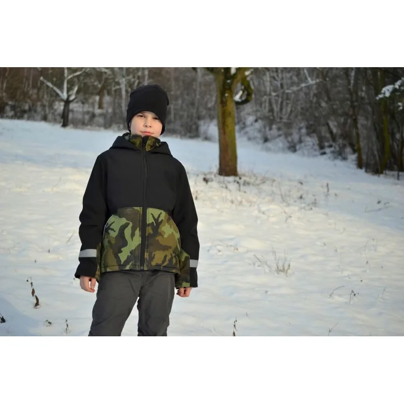 Softshellová bunda - čierna s maskáčom, veľ.80-116