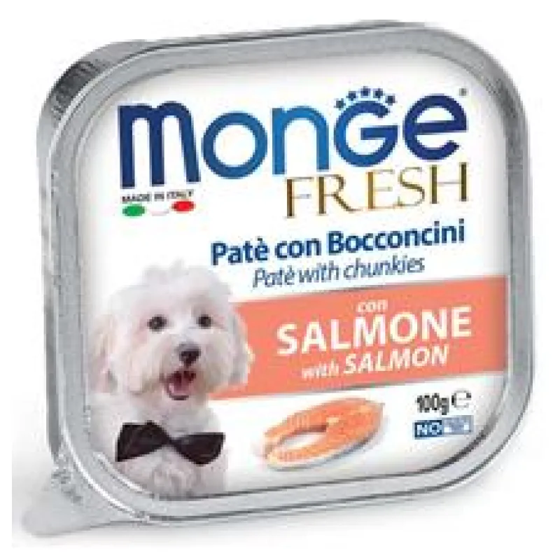 MONGE FRESH - paštika a kousky s lososem pro psy 100g