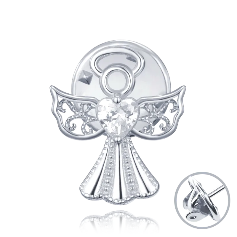 MINET Stříbrná brož anděl s bílým zirkonem JMAN0540SZ00