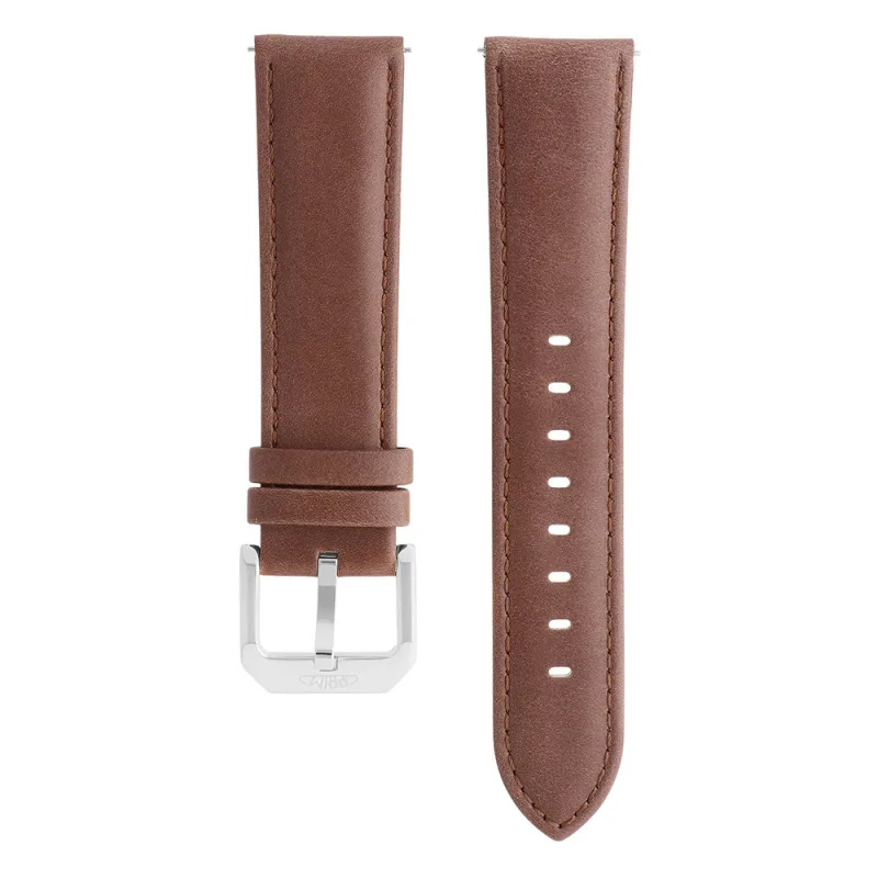 PRIM Kvalitní pánský kožený řemínek na hodinky RB.15888 (22 mm) - easy click - hnědý/stříbrný