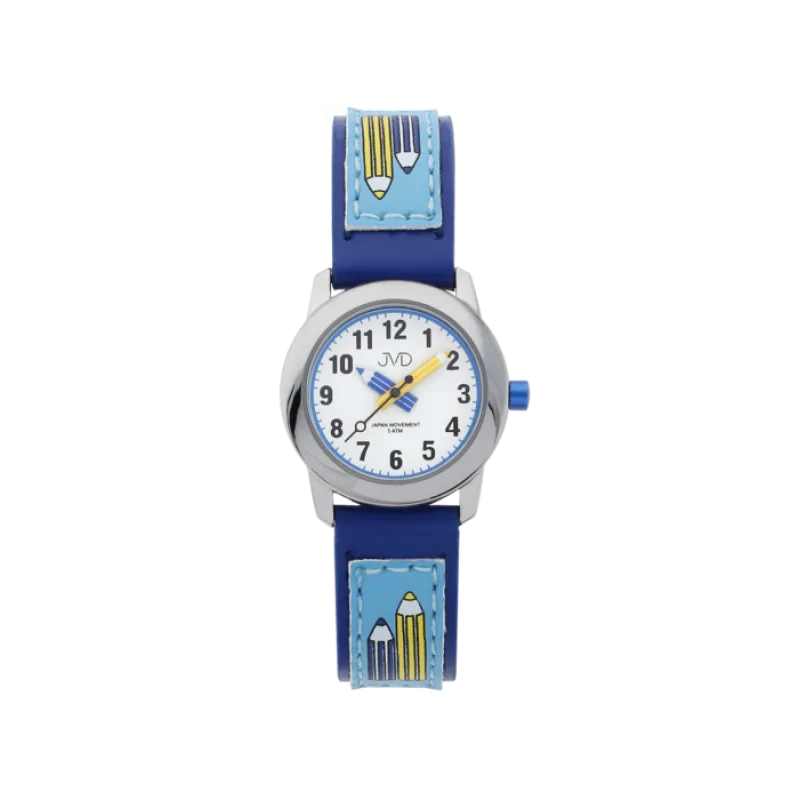 Dětské modré čitelné hodinky JVD basic J7109.3 s barevnými pastelkami