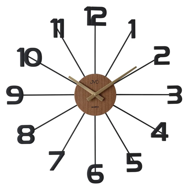 JVD Designové kovové černo-hnědé paprskovité nástěnné hodiny JVD HT118.1