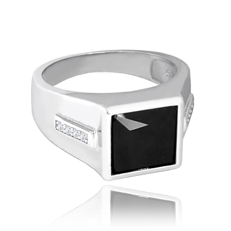 MINET Pánský pečetní stříbrný prsten s černým zirkonem vel. 66 JMAN0380SR66