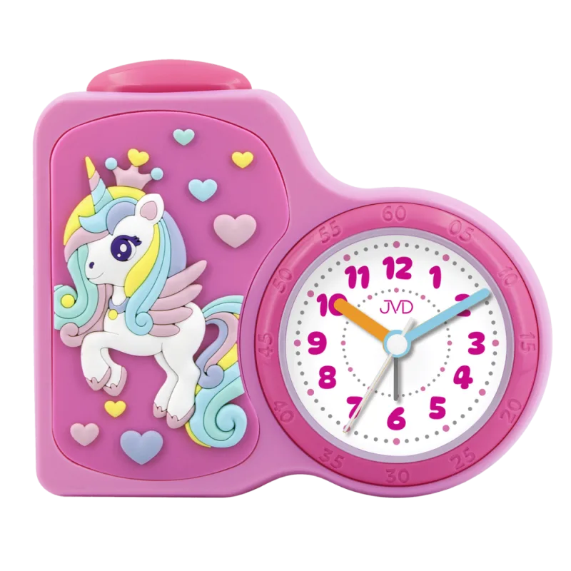 JVD Dětský netikající tichý sweep budík JVD SRP163.5 s jednorožcem