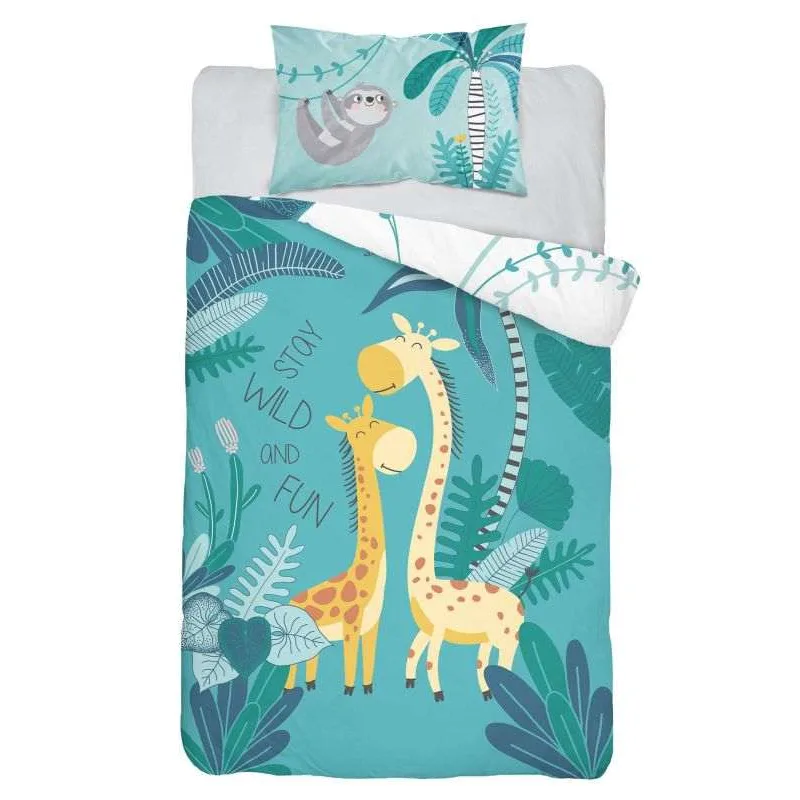 Bambusové obliečky do postieľky Žirafy Tyrkys 100x135/40x60