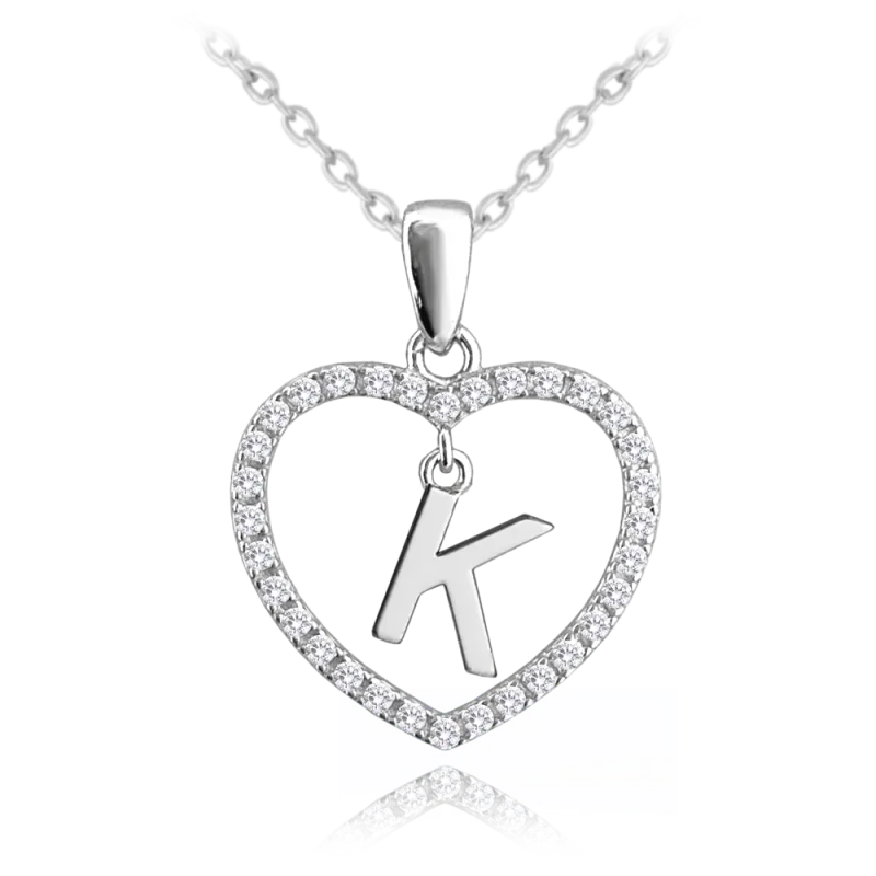 MINET Stříbrný náhrdelník písmeno v srdíčku "K" se zirkony JMAS900KSN45