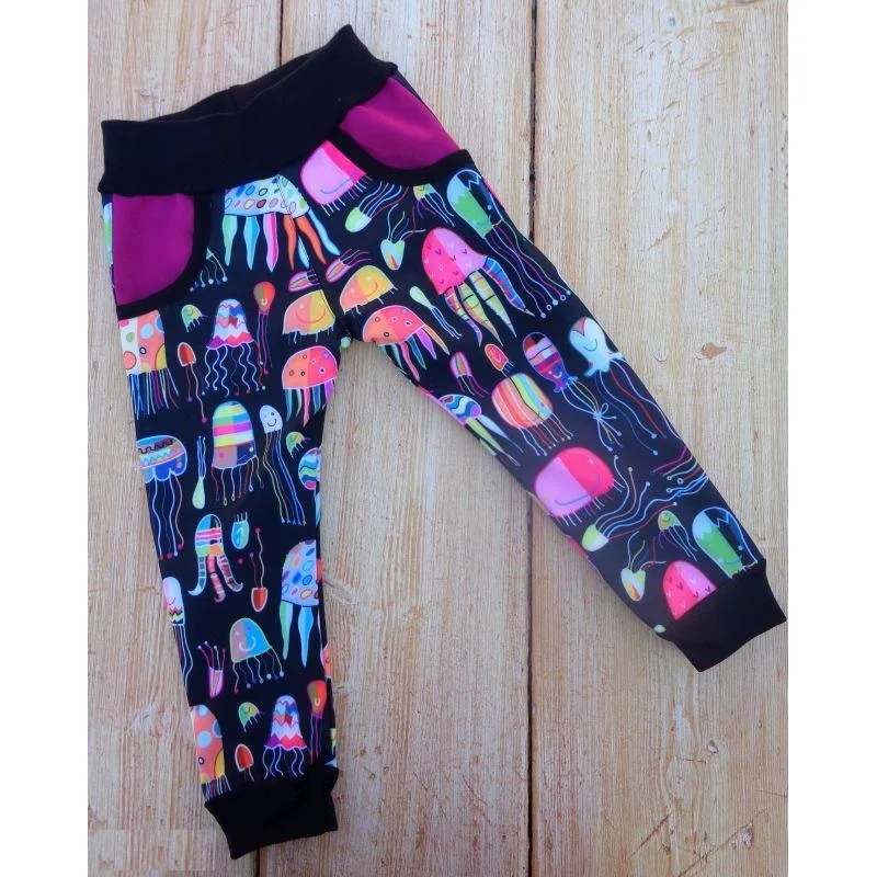 Dětské kalhoty softshellové - medúzy/fuchsie, veľ.140-152