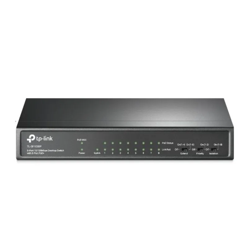 9-Port 10/100 Mbps Desktop Switch with 8-Port PoE+ PORT: 8× 10/100 Mbps…