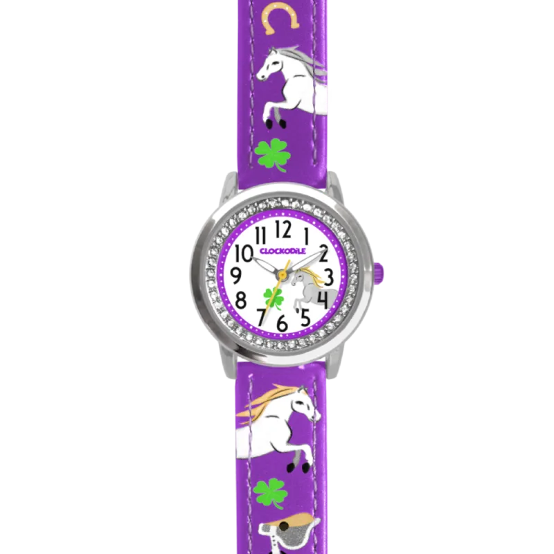 CLOCKODILE Fialové dívčí dětské hodinky a kamínky KONÍK CWG5130