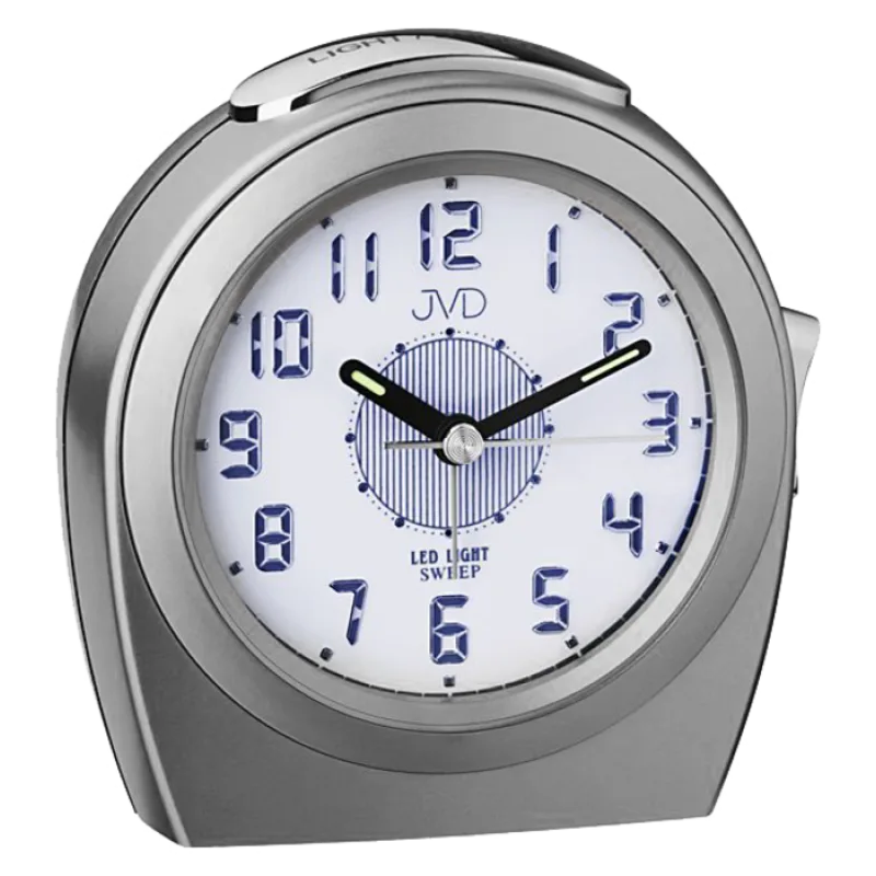Ručkový netikající budík JVD sweep SRP910.15 se modrým LED podsvícením
