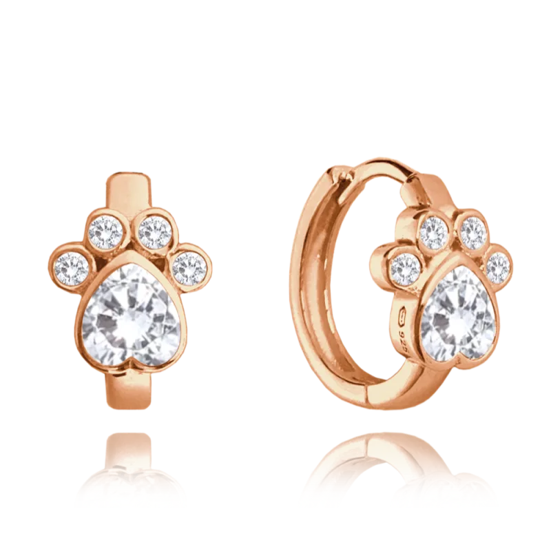 MINET Rose gold stříbrné náušnice TLAPKY s bílými zirkony JMAD0029RE00 SKLAD