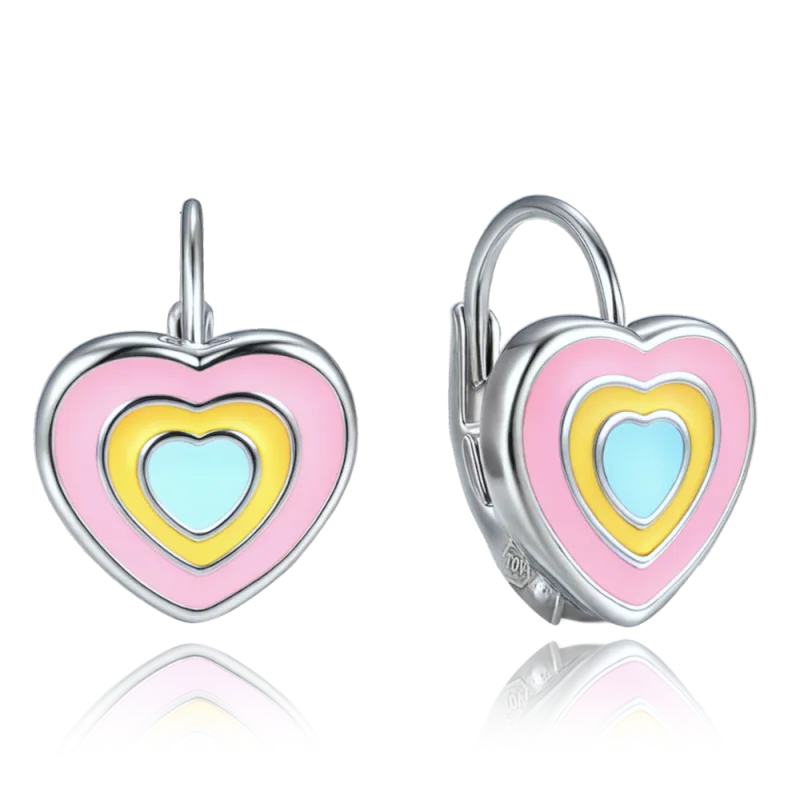 MINET Dětské stříbrné náušnice duhová srdíčka JMAD0065SE00