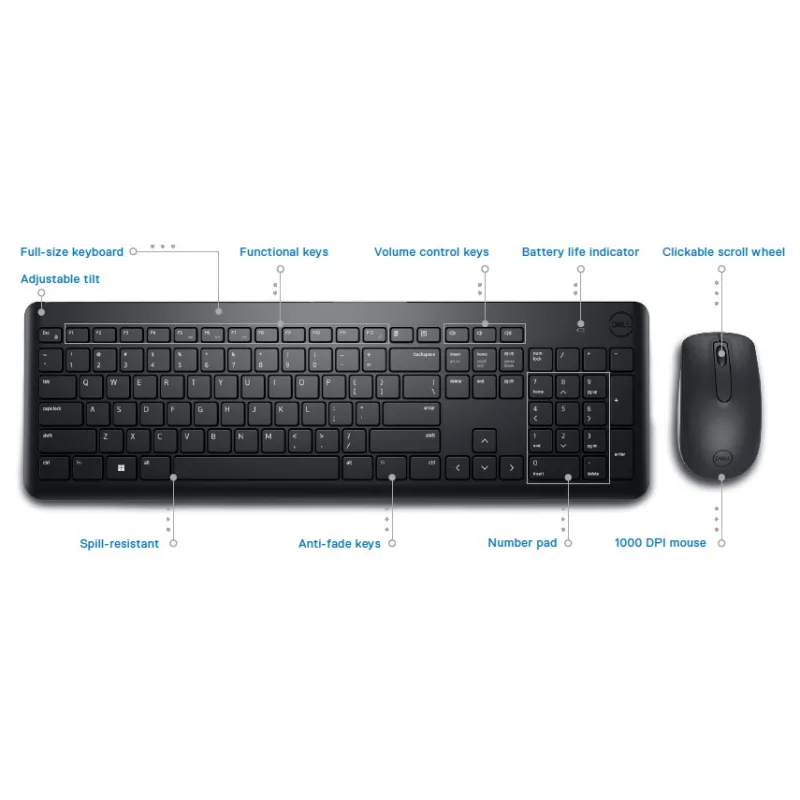 cDell Wireless Keyboard and Mouse-KM3322W - US International (QWERTY)…