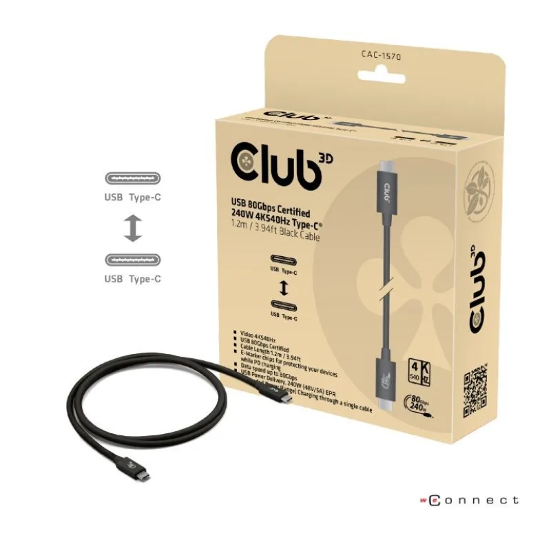 Club3D Kabel USB4 v2 Typ-C, 80Gbps, Certifikovaný kabel, 4K540Hz, …