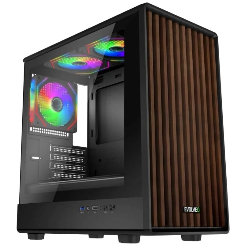 EVOLVEO Panthera, mATX/ 3x ARGB 120/ drevo+sklo PANTHERA-BK-3