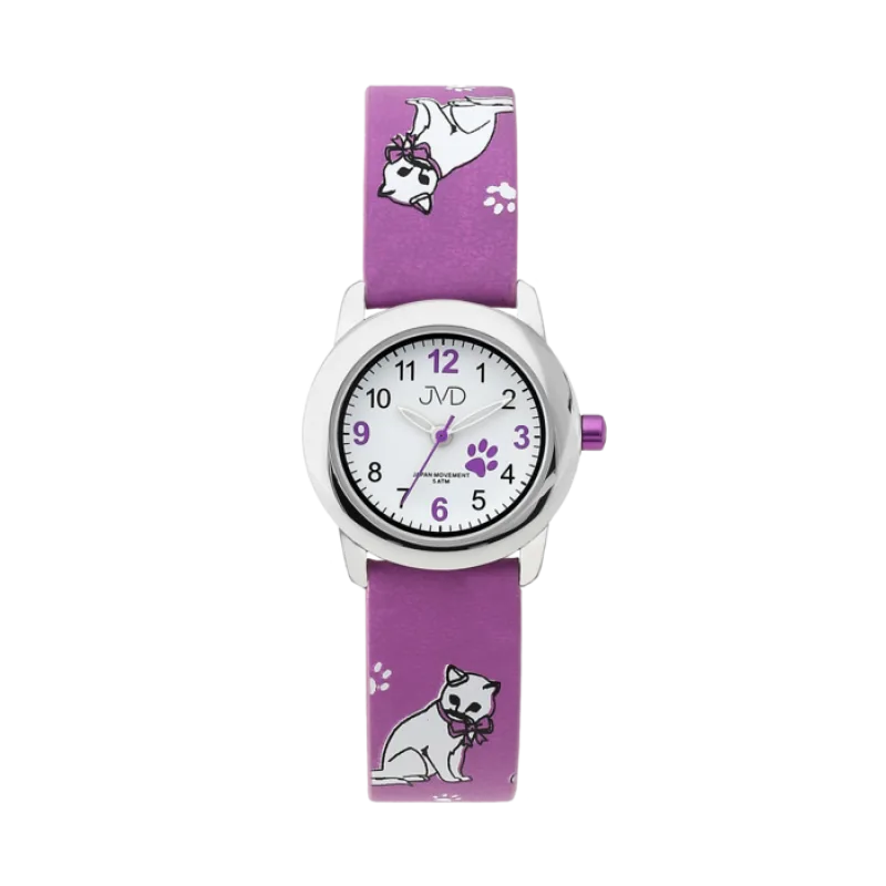 Dětské dívčí hodinky JVD J7153.1 s kočičími motivy a kočkami