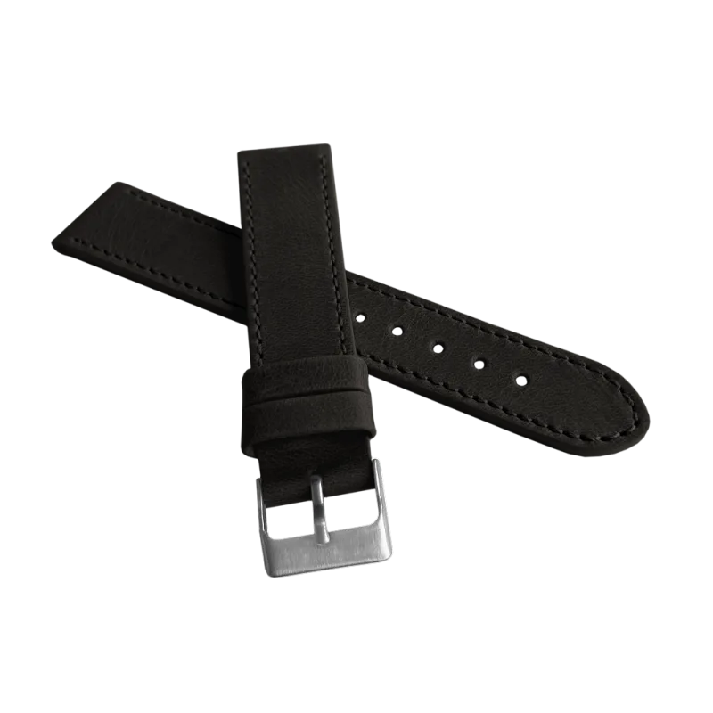 Černý prošitý řemínek LAVVU SPORT z luxusní kůže Top Grain 22mm pásek LSAUB22 SKLAD