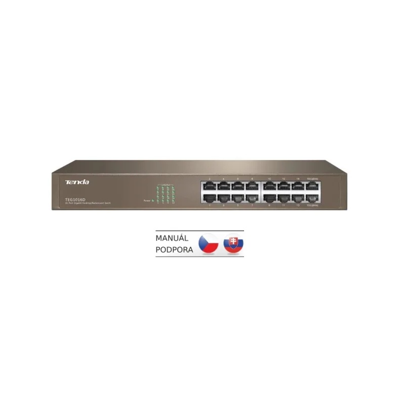 Tenda TEG1016D - 16x Gigabit Switch, Fanless-bez ventilátorov, Rackmount,…