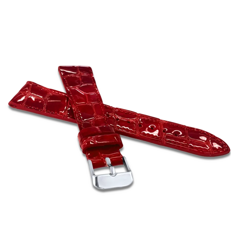 LAVVU Lesklý červený prošitý řemínek CROCO OCALA z luxusní kůže Top Grain - 20 LSAGR20