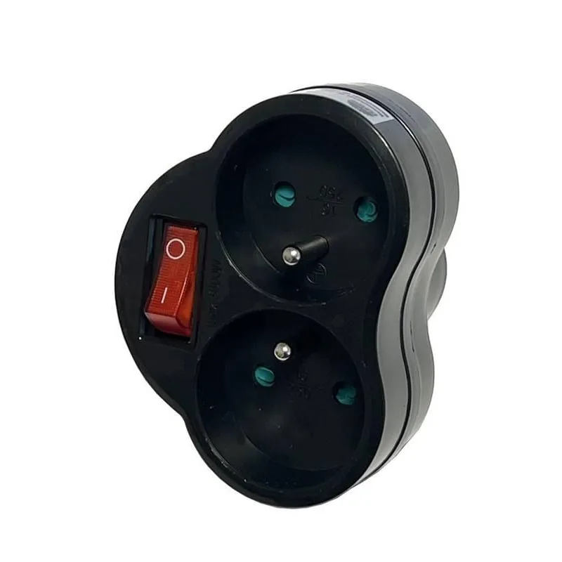 Konnoc DX-R2S rozbočka dvojzásuvka s vypínačem černá 434003,10