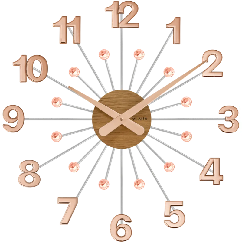VLAHA Dřevěné Rosegold hodiny s kameny DESIGN vyrobené v Čechách VCT1086