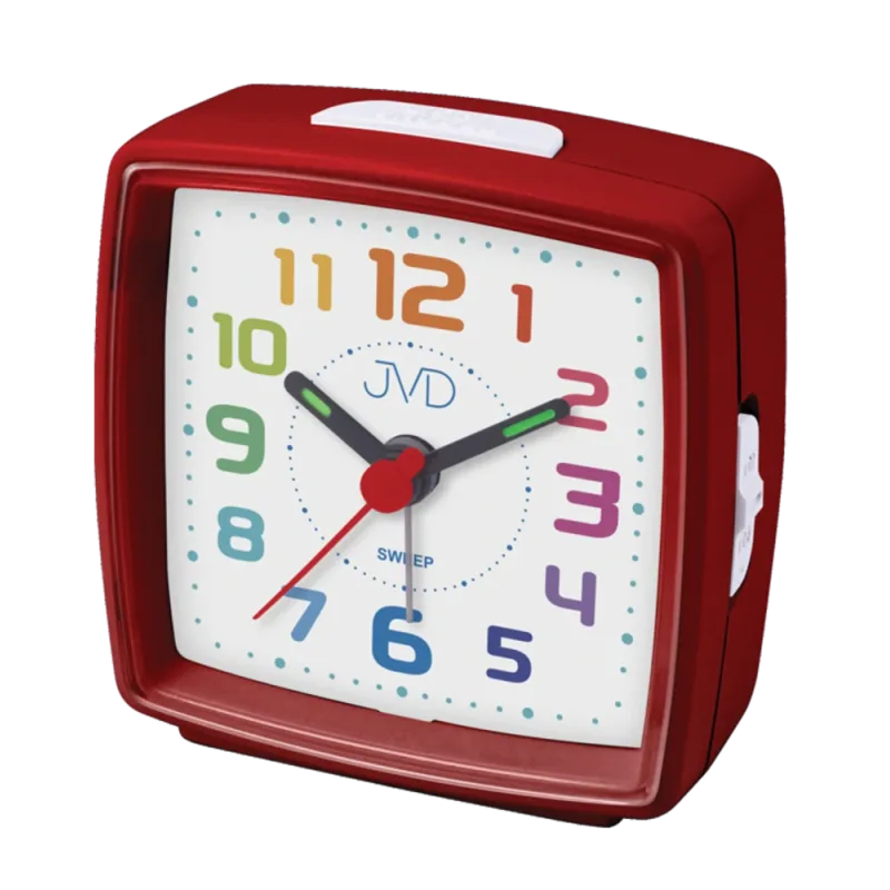 JVD Dětský červený ručkový netikající tichý budík JVD SRP2811.2
